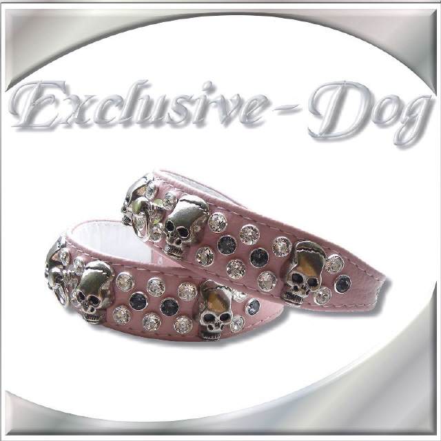 Rosa-pink Strasshalsband XS Skull Totenkopf